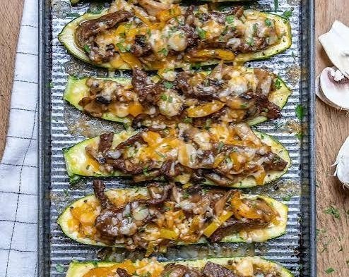 Philly cheesesteak zucchini boats recipe you will love top view