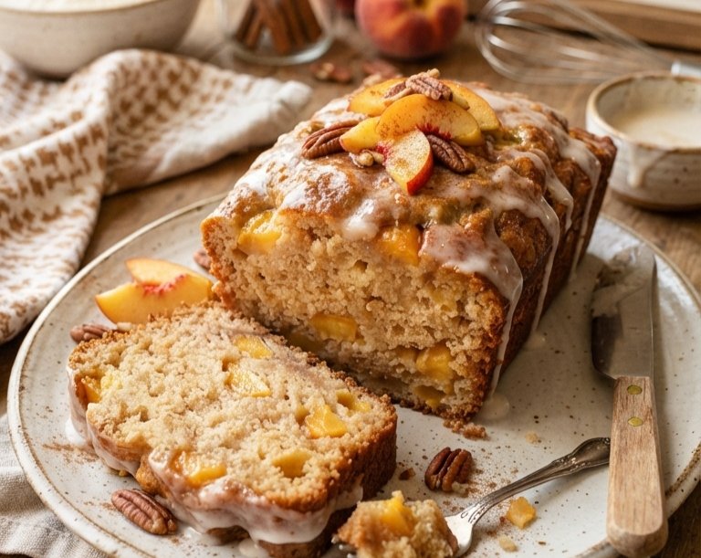 This easy peach bread recipe is perfect for summer top view