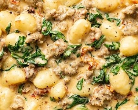 Easy Creamy Garlic Parmesan Sausage and Gnocchi top view