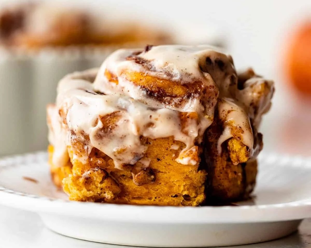 The Best Pumpkin Cinnamon Rolls For Fall Baking top view