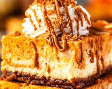 Best Pumpkin Spice Cheesecake Bars with Biscoff Crust suggested serving