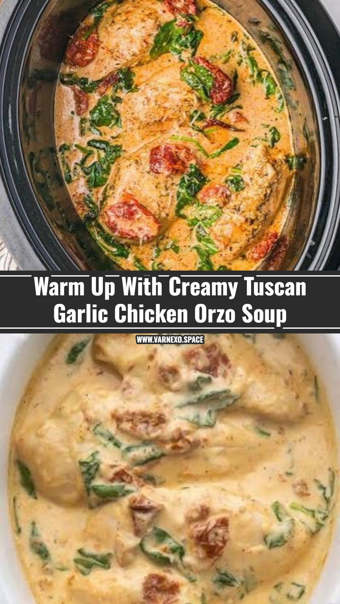 Cozy Creamy Crockpot Tuscan Garlic Chicken Orzo Soup