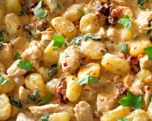 Creamy Tuscan Roasted Red Pepper Gnocchi Comfort Bowl suggested serving