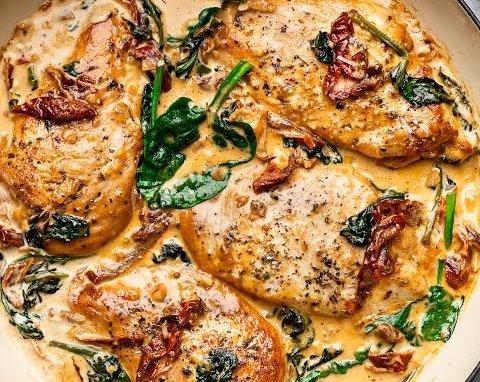 Easy Creamy Tuscan Garlic Chicken Skillet top view