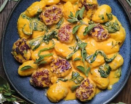The Best Creamy Pumpkin Sausage Gnocchi Recipe Ever top view