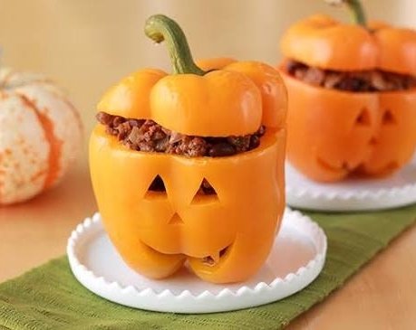 The Best Jack-o'-Lantern Stuffed Peppers Recipe Ever suggested serving
