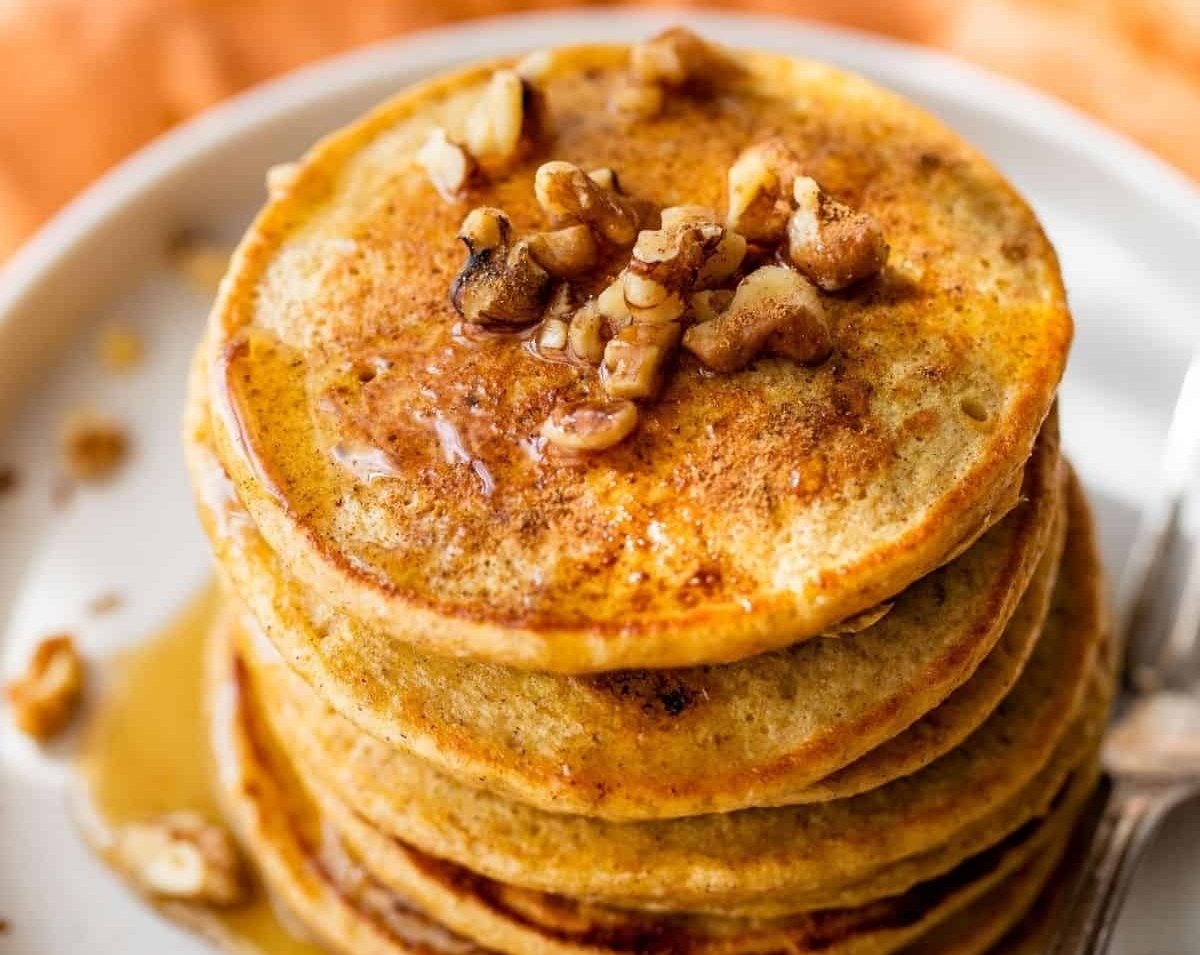 Viral Fluffy High Protein Pumpkin Spice Pancakes top view