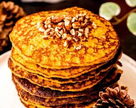 Viral Fluffy High Protein Pumpkin Spice Pancakes suggested serving