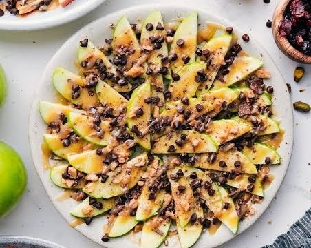 Viral Salted Caramel Apple Nachos With Pecans suggested serving